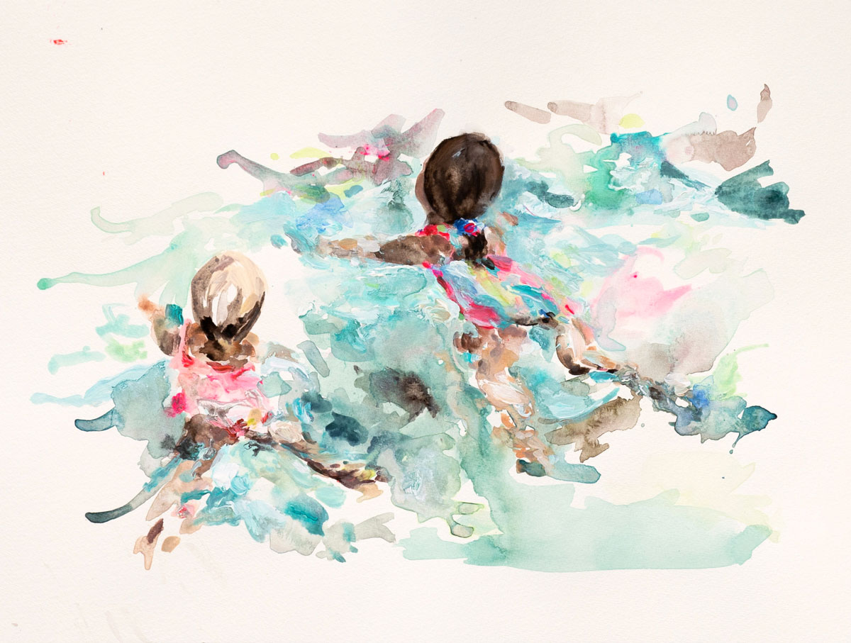 „L´explosion II“, Aquarell & Acryl auf Papier, 30 x 40 cm, 2022 – Lydiane Lutz