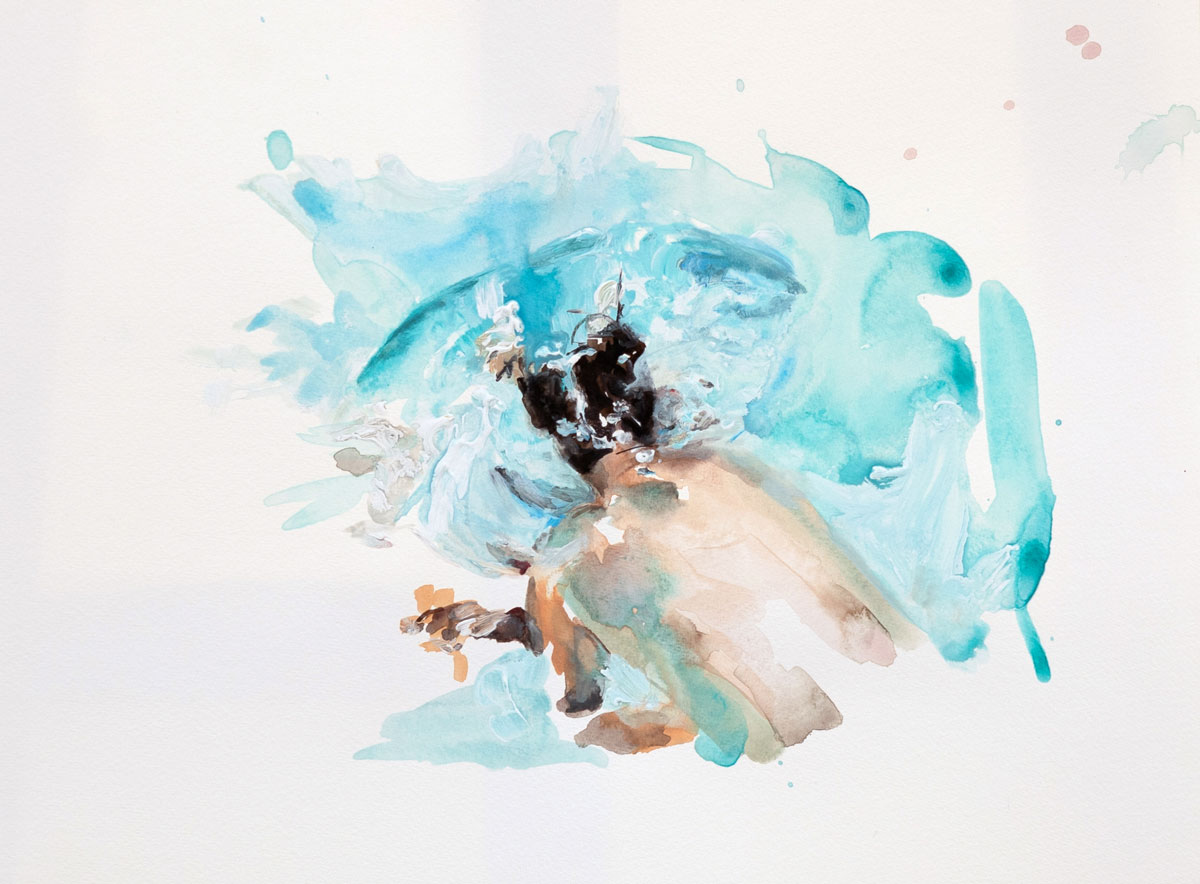„Le saut II“, Aquarell & Acryl auf Papier, 30 x 40 cm, 2022 – Lydiane Lutz